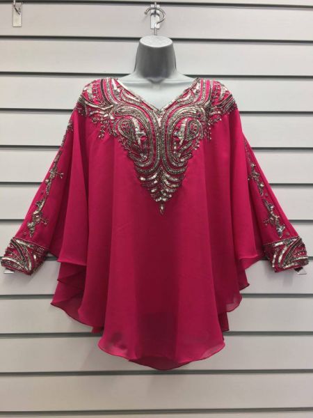KAFTAN INDIANO BORDADO DECOTE V- PINK C/ DOURADO
