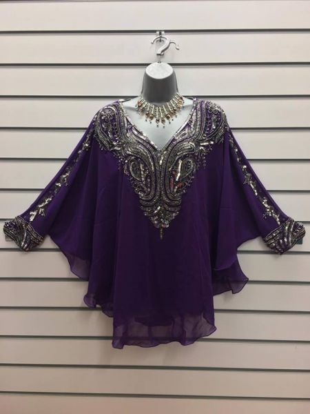 KAFTAN INDIANO BORDADO A MÃO- DECOTE V-VIOLETA COM PRATA