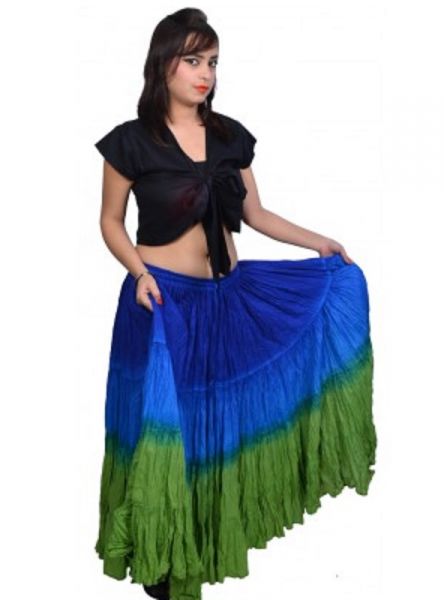 CONJUNTO TRIBAL FUSION - SAIA VERDE AZUL E TOP PRETO LAÇO