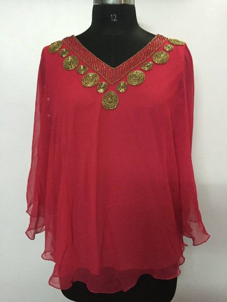 KAFTAN INDIANO BORDADO GEOMETRICO DECOTE V - PINK