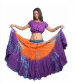 CONJUNTO TRIBAL FUSION - SAIA LILAS E LARANJA MANCHADO E TOP LILAS