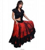 CONJUNTO TRIBAL FUSION - SAIA E TOP - VERMELHO E PRETO MANCHA LAÇO