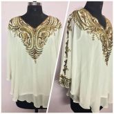 KAFTANS INDIANOS BORDADOS DECOTE V- BRANCO/DOURADO