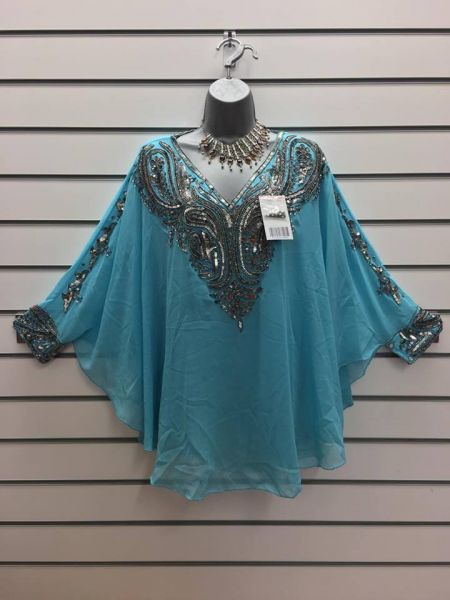 KAFTAN INDIANO BORDADO A MÃO-AZUL BB COM PRATA