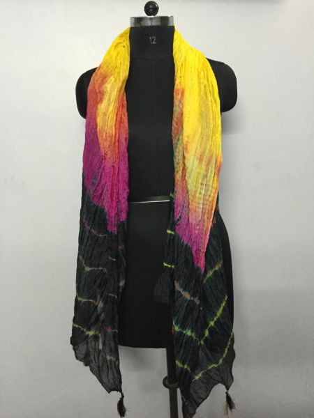 ESTOLA DE SEDA PURA TINGIMENTO TYE- DYE-PRETO/LILÁS/AMARELO