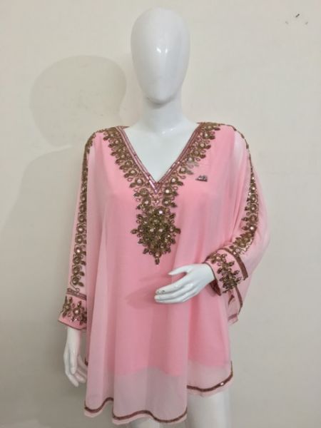 KAFTANS INDIANOS BORDADOS DECOTE V- ROSA BB/DOURADO