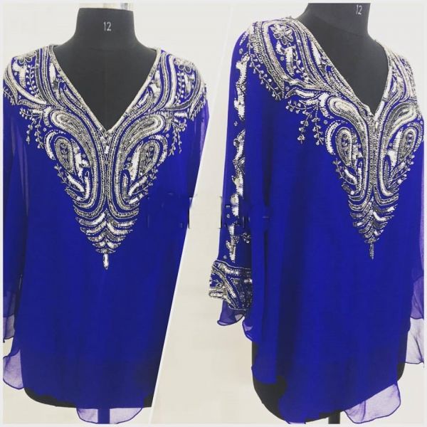 KAFTAN INDIANO BORDADO A MÃO AZUL ROYAL COM PRATA