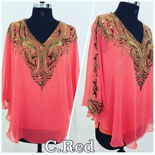 KAFTANS INDIANOS BORDADOS DECOTE V- PESSEGO/DOURADO