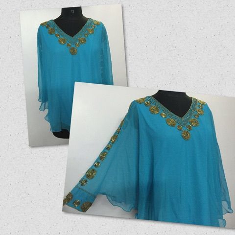 KAFTAN INDIANO DECOTE V BORDADO GEOMETRICO - AZUL TURQUESA- VIDEO APRESENTAÇÃO- ENTREGA IMEDIATA