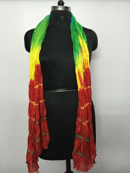 ESTOLA DE SEDA PURA TINGIMENTO TYE- DYE -CHOCOLATE/VERDE ESMERALDA/AMARELO