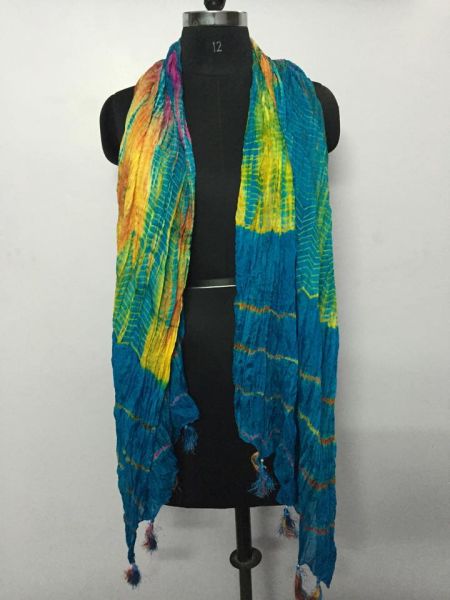 ESTOLA DE SEDA PURA TINGIMENTO TYE- DYE -TURQUESA/AMRELO MANCHADO