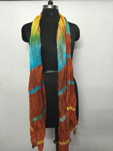 ESTOLA DE SEDA PURA TINGIMENTO TYE- DYE -CHOCOLATE/TURQUESA/AMARELO