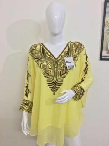 KAFTANS INDIANOS BORDADOS DECOTE V-AMARELO/DOURADO