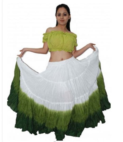 CONJUNTO TRIBAL FUSION - SAIA BRANCA VERDE E TOP VERDE CLARO